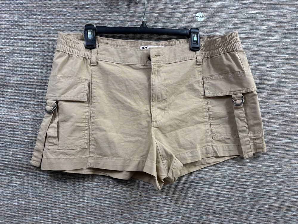 SO Shorts Juniors XL Beige Utility Twill Cargo Elastic Waist Low Rise Casual